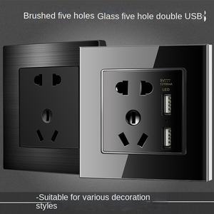 Interrupteur de panneau en verre trempé de type 86 prise domestique interrupteur mural dissimulé à cinq trous - Product Image 2