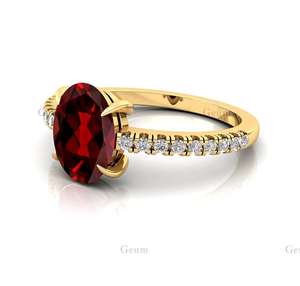 แหวนโกเมนสีแดงทรงรีที่ไม่เหมือนใครพร้อมเพชรทรงกลมธรรมชาติทำด้วยมือหินชิ้นเล็กๆทำด้วยมือเครื่องประดับทอง14K/18K และ OEM ODM - Product Image 3