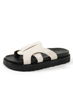Mules tendance en PU beige pour femme, à plateforme, avec lanières découpées, semelle épaisse, confortables, décontractées, à enfiler, bout ouvert, pour l'été
