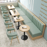 Canapé-banc de café commercial vert pour hôtel et restaurant, mobilier de banquette, ensemble table et chaises en bois