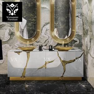 Lavabo de salle de bain rectangulaire moderne de luxe Newton poli avec miroir pour meubles de villa contemporaine - Product Image 1