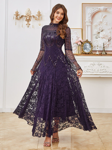 <span class=keywords><strong>Vestito</strong></span> Lungo Elegante <span class=keywords><strong>Nero</strong></span> con <span class=keywords><strong>Paillettes</strong></span> e Perline, <span class=keywords><strong>Maniche</strong></span> <span class=keywords><strong>Lunghe</strong></span>, Nuovo Modello, con Pizzo, per Feste - Vendita Calda - Product Image 4