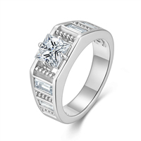 Fulsun 925 Sterling Silber Rhodium-Plattiert Milgrain Breitband Runder Baguette-Schliff Herren Hochzeits-Moissanit-Schmuckring für Damen