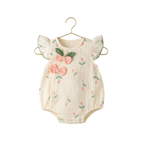 Body de Algodón Suave para Bebé Niña, con Bordado Floral, Sin Mangas, Cuello Camisero, Estilo Pétalo, para Primavera, Sin Etiqueta - Product Image 2