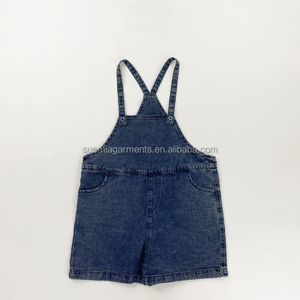 Shorts à bretelles amples en jean solide style coréen pour bébés et jeunes enfants (garçons et filles) avec poches, faible MOQ, personnalisable en usine - Product Image 2