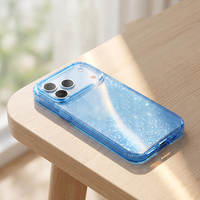 Coque de téléphone rigide transparente antichoc rouge cerise et bleue avec paillettes pour iPhone 17/18 Pro Max – Étui brillant et antichoc