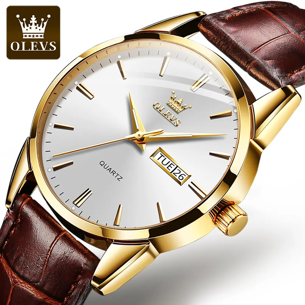 OLEVS New PU Leather Men Quartz WristWatch Classic Simple Sport Boy's Popular Watch OEM LOGO Watch
