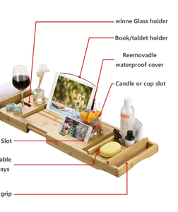 Offre Spéciale Bois Bambou Baignoire Caddy Plateau Organisateur Sur Baignoire Rack Télé<span class=keywords><strong>phone</strong></span> Tablette Titulaire <span class=keywords><strong>2</strong></span> Plateaux Latéraux - Product Image 4