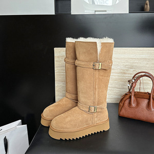 <span class=keywords><strong>Stivali</strong></span> Alti al Ginocchio in Vera <span class=keywords><strong>Pelle</strong></span> alla Moda, Monocolore, con Risvolto Pieghevole e Suola Spessa, Caldi per l'Inverno - Product Image 4