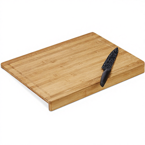 Planche à découper en bambou avec rigole à jus et bords surélevés 45x35cm 5cm d'épaisseur Couleur naturelle Fabriqué en Chine - Product Image 1