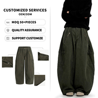 Pantalon cargo ample YOFA personnalisé pour homme, 100 % coton, effet vintage, taille plissée, poches zippées, jambes larges, usine OEM ODM