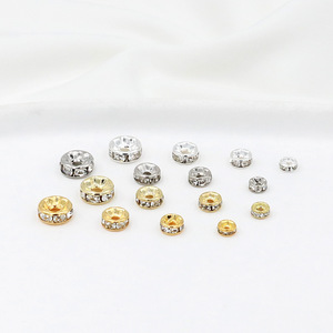 DIY 14K/18K gold-plated diamond-encrusted spacer beads, genuine gold-plated diamond <b>ring</b>, round wheel bead bracelet, material - Product Image 2