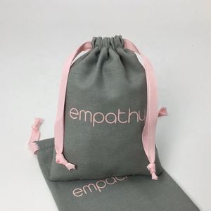 Custom Logo Printed Grey Cotton Linen Clothing Shoes <b>Drawstring</b> Bags Wholesale Storage <b>Pouches</b> - Product Image 3