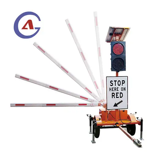 Perangkat Bantuan Auto Flagger Lengan Gerbang Merah Amber LED Surya Portabel Operasi Remote Control Manual