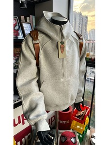 Felpa con cerniera a mezza altezza stile americano da uomo, giacca deconstruita di nicchia autunnale, felpa con cappuccio rigida pesante Cleanfit - Product Image 5