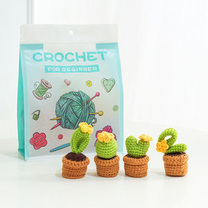 Juego de cuatro piezas, paquetes de Material de ganchillo hechos a mano DIY, agujas de tejer de hilo de Cactus en maceta, uso doméstico - Product Image 1