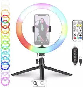 MJ30 lampu cincin fotografi LED RGB, lampu cincin lampu fotografi 3000-6000K untuk ponsel, selfie, dengan port USB, lampu fotografi 12 inci