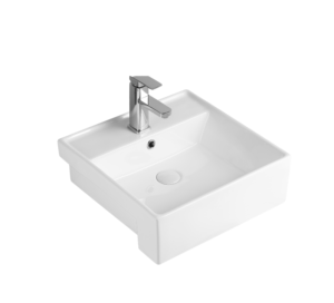 Lavabo de pared cuadrado SPYKER, lavabo de baño con un solo orificio, grifo cromado, diseño minimalista, acabado brillante - Product Image 1