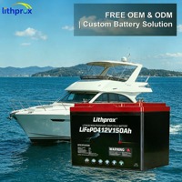Batterie LiFePO4 12V 150AH Grade A Sèche 6000+ Cycles Cycle Profond Marine Bluetooth Smart BMS Terminal M8 CE RoHS IP67 OEM ODM