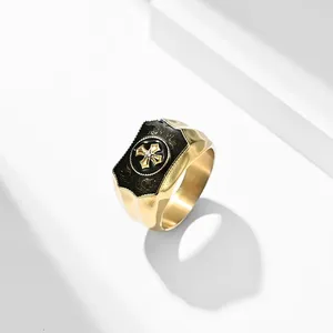 Grosir mode terbaru hiphop batu berlapis emas cincin silang pria
