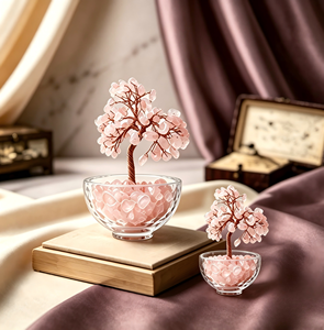 Arbre à Monnaie Feng Shui Coloré Fait Main avec Base en Verre, Arbre en Cristal <span class=keywords><strong>de</strong></span> Quartz Rose Naturel, Bonsaï Tendance Mode - Product Image 5