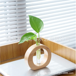 Conteneur simple en bois pour plantes hydroponiques, ornement de bureau créatif pour la décoration de la maison, vase en bois, tube à essai, verre transparent - Product Image 3