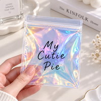 Pochette en PVC holographique personnalisée pour bijoux, boucles d'oreilles, colliers, emballage de bijoux, pochette en PVC laser irisée avec fermeture éclair