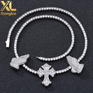 Hip Hop Brass/Copper Alloy 3.5mm <b>Cross</b> Prayer Hand Zircon Micro Insert Link <b>Chain</b> Customized Engagement Unisex Retro Necklace - Product Image 4
