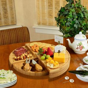 Customized Wholesale Restaurant Premium Multifunction Natural Small Round Cheese <strong>Board</strong> With Knives - Product Image 4