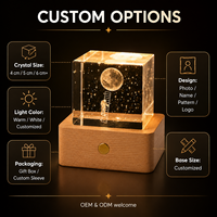Cube de cristal gravé au laser 3D personnalisé avec base en bois LED, lumière de nuit, cadeau personnalisé avec photo ou logo, décoration