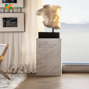 Piedistallo in <span class=keywords><strong>Travertino</strong></span> Beige Naturale Stile Wabi Sabi, Tavolo in Marmo per Ingresso Villa, Appartamento, Hotel, Soggiorno - Product Image 2
