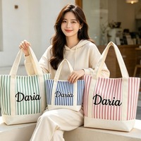 Grand sac fourre-tout en toile rayée grande capacité, sac de shopping réutilisable pour la plage, les voyages, les week-ends et le rangement extérieur
