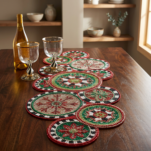 Embroidered Geometric Table <b>Runner</b> <b>Red</b> Green Traditional Cloth Home Decor Washable - Product Image 4