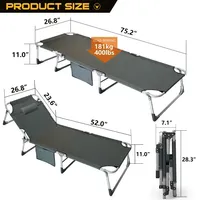 Lit de Camp Pliant d'Extérieur avec Matelas, Lit de Camp Touristique Robuste 400 Lbs, Pieds en Acier Inoxydable, Portable pour Dormir