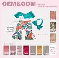 Vêtements pour poupées de 18 pouces sur mesure, OEM ODM, haut à volants à épaules dénudées à fleurs d'été, pantalon évasé, convient aux poupées American Girl de 18 pouces