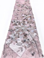 Tissu de dentelle de mariée luxueux, brodé de fleurs colorées pastel, orné de perles et de paillettes