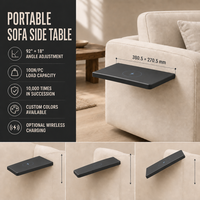 Table d'appoint de canapé réglable en plastique pour tablette et livre, avec chargeur sans fil, pour salon et bureau à domicile