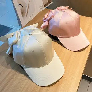 Customized high quality satin peaked cap women's big bow sun hat baseball cap