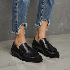 Mocasines planos de cuero informales sin cordones de moda personalizables para mujer con plantilla de cuero genuino - Product Image 6