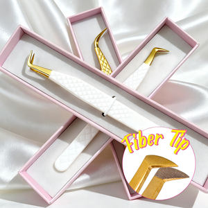 Бесплатный индивидуальный пинцет для наращивания ресниц с фибровым наконечником 75, 45, 90 градусов, высококачественный пинцет для объемного наращивания ресниц - Product Image 6