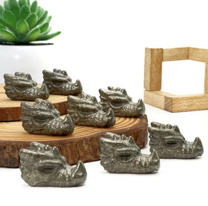 Adorno de Escritorio de Oficina con Cabeza de Dragón de Pirita Grabada, Pulido para Fines Decorativos, Venta al por Mayor - Product Image 1
