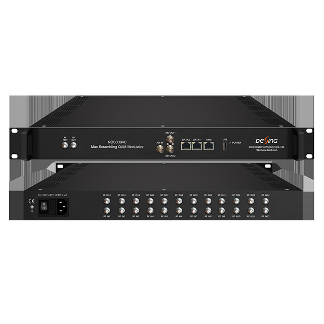 China Core NDS3394C 24 DVB-S2/T2/ISDB/ATSC/CTuner to Modulator with RJ45/USB Ports AC 100-240V 50/60Hz