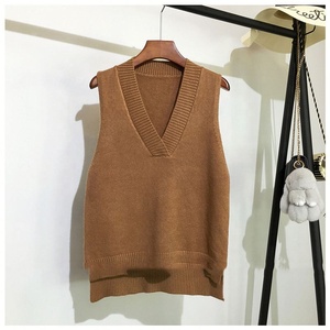 <span class=keywords><strong>Gilet</strong></span> en tricot col en V pour <span class=keywords><strong>femme</strong></span>, nouveau style automne-hiver, ample et polyvalent, sans manches, avec longue tissure - Product Image 4