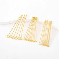 Épingles à tête en laiton plaqué or véritable 18 carats, épingles à œil, épingles en T, épingles en forme de 9, en vrac, inaltérables, pour la fabrication de bijoux DIY