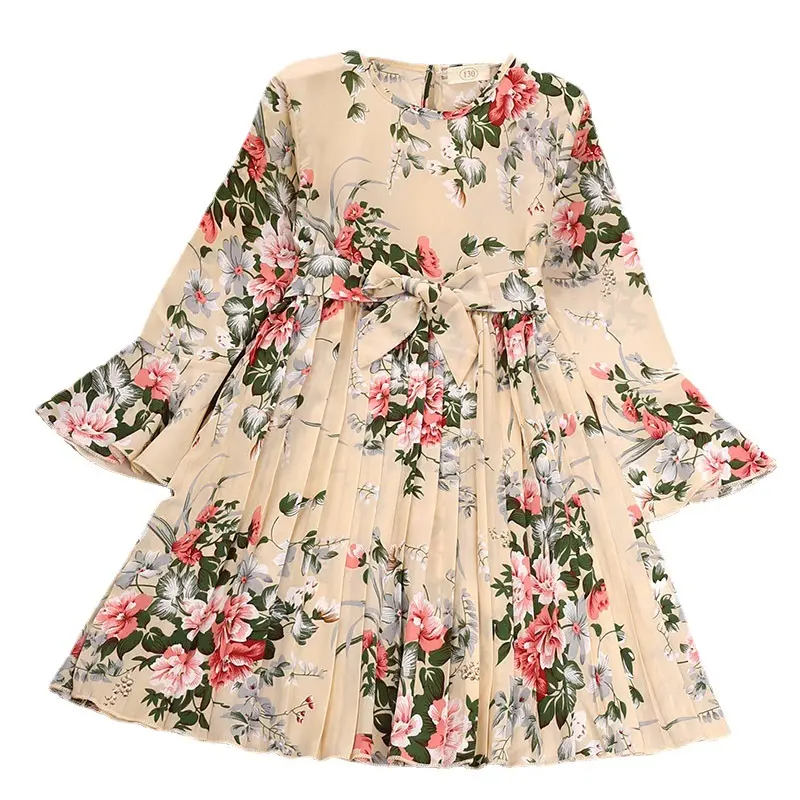 2023 Hot Sale Girl Clothes 6-12 Years Kids Party Flare Sleeve Floral Print Young Girl Dresses Com Arco