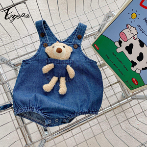 1 logo otoño nuevo bebé niño y niña bebé <span class=keywords><strong>vaquero</strong></span> Correa mameluco con oso muñeca desmontable - Product Image 1