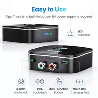 Receptor Bluetooth RCA UGREEN 5.1 AptX HD, Adaptador Inalámbrico Auxiliar con Conector de 3.5 mm para TV y Automóvil, Receptor de Audio Bluetooth 5.0 2RCA