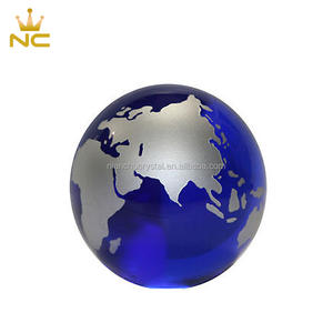 Globo de cristal grabado de plata y oro con mapa <span class=keywords><strong>del</strong></span> <span class=keywords><strong>mundo</strong></span>, <span class=keywords><strong>bola</strong></span> azul de 60mm y 80mm para pisapapeles, regalos de negocios - Product Image 4