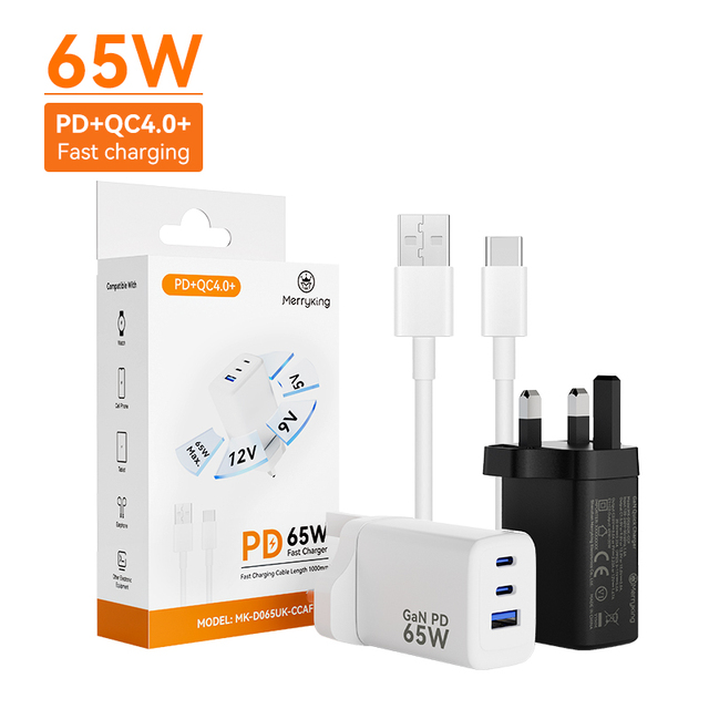 UK Plug UKCA Approved 65W Three- Port Charger USB C Power Adapter Fast Charger for Laptop Tablet for Android