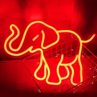 مصابيح إضاءة ليد مخصصة النيون علامات الفيل تصميم الحيوان النيون مصابيح USB مع التبديل الاكريليك جدار نجف يُعلق بالسقف مصابيح إضاءة ليد مخصصة العلامة التجارية النيون